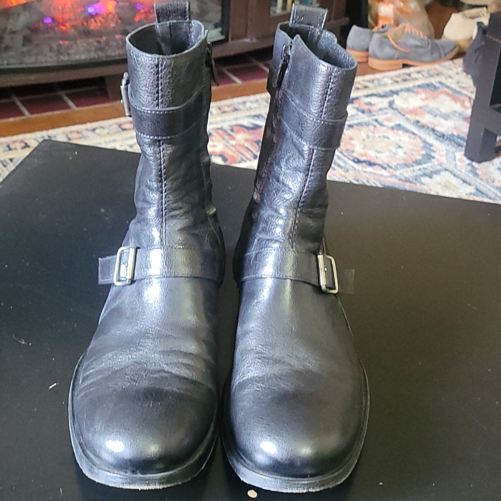 C'N'C CoSTUME NATIONAL Black Leather Biker Boots
